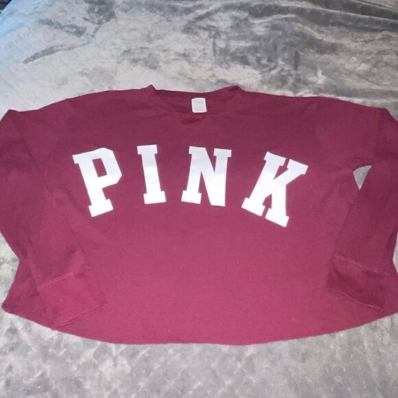 VS Pink Oversized Thermal Long Sleeve Crop Top - Picture 7 of 9